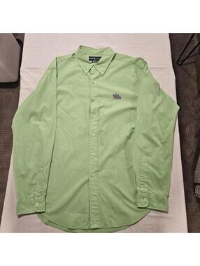 Ralph Lauren Men's XL Double Pony Long Sleev Button Down Pale Green Purple Pony